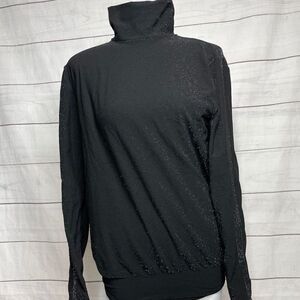 Wolford black silver metallic mock turtleneck bodysuit long sleeve large